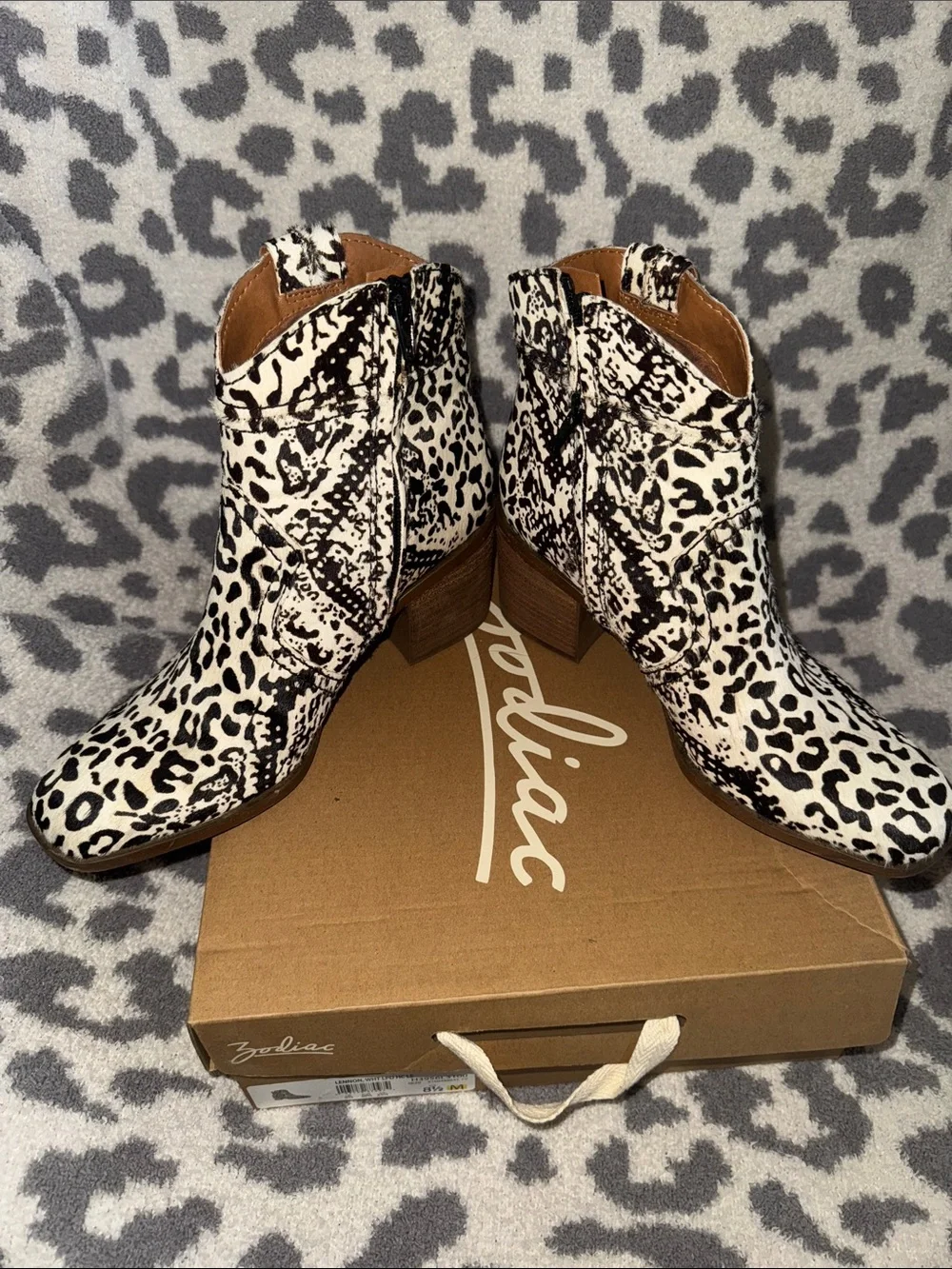 Zodiac Leopard Print Hair On Hide Ankle Boots- Women’s 8.5
